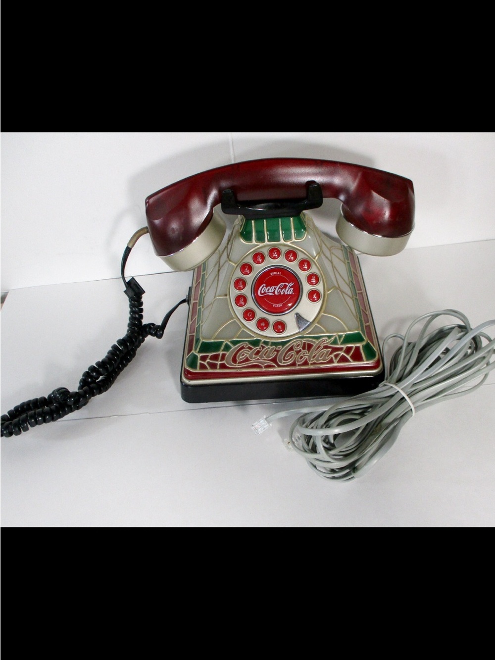 Coca Cola telephone, retro stained glass style, push button phone